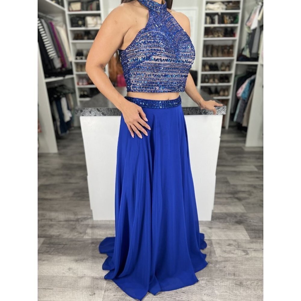 2 Cute Blue Beaded Two Piece Formal Gown $448 - Picture 7 of 16